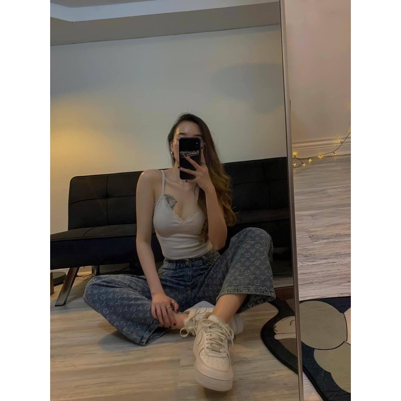 [Mã SKAMAP6 giảm 8% TỐI ĐA 50K đơn250K] Quần Jeans nam Ống rộng In Họa Tiết LV Cho Nam Quần Jean nam hàn quốc Kun Shop | BigBuy360 - bigbuy360.vn