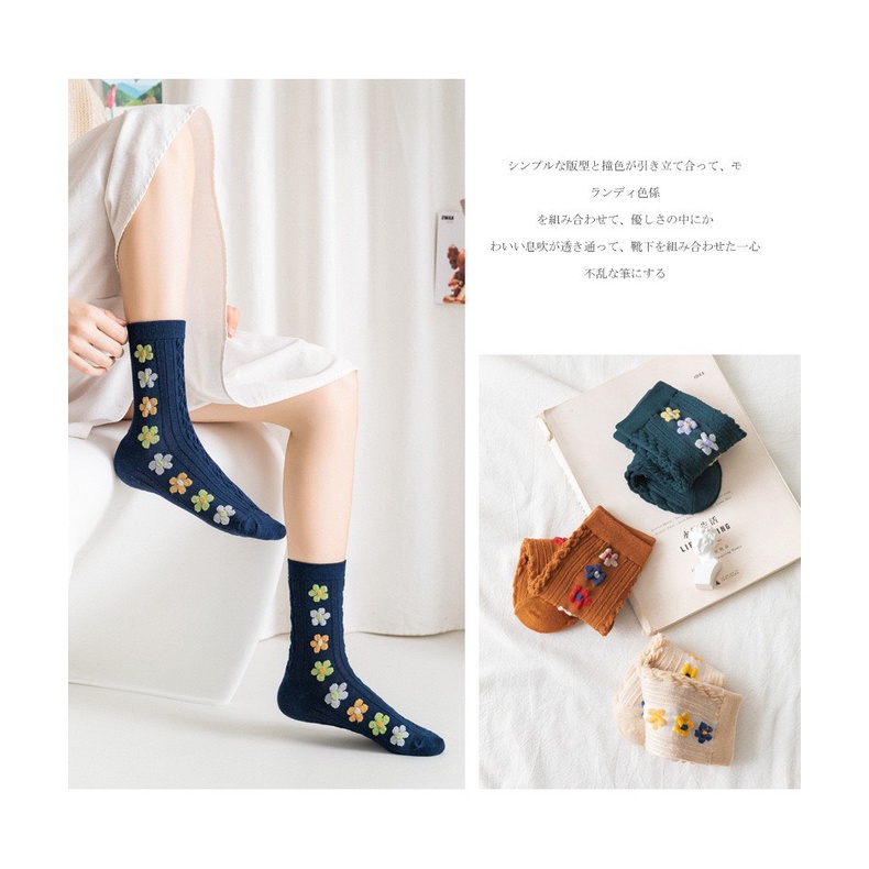 Tất nữ  TẶNG QUÀTất Nữ COTTON Cổ Cao dệt kim thêu hoa cao cấp cute MÃ T13