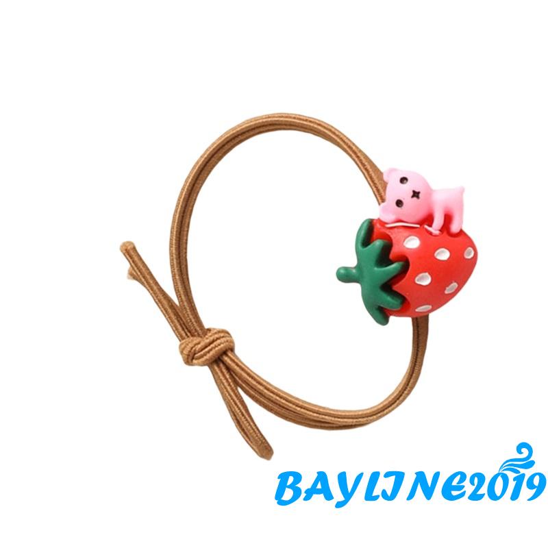 Dây buộc tóc cao su co giãn tốt in hình gấu dâu tây hoạt hình cho bé