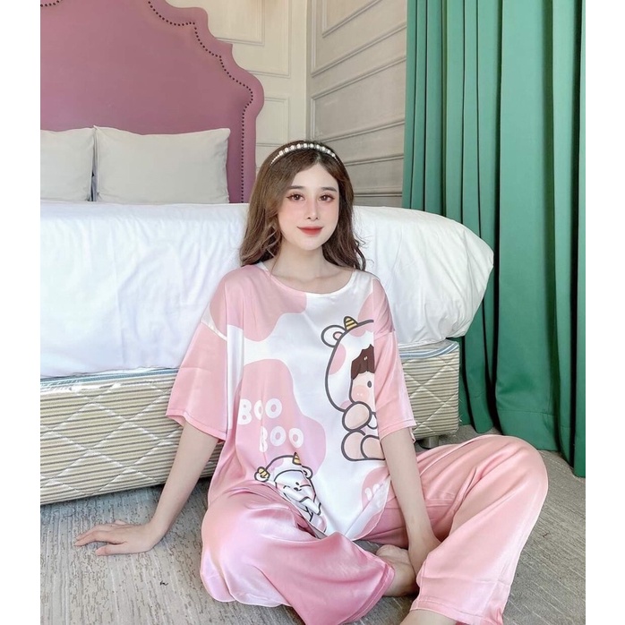 Đồ Bộ Pijama Lụa Latin mặc nhà TNQD mẫu đẹp, dễ thương chất vải mềm mịn mát