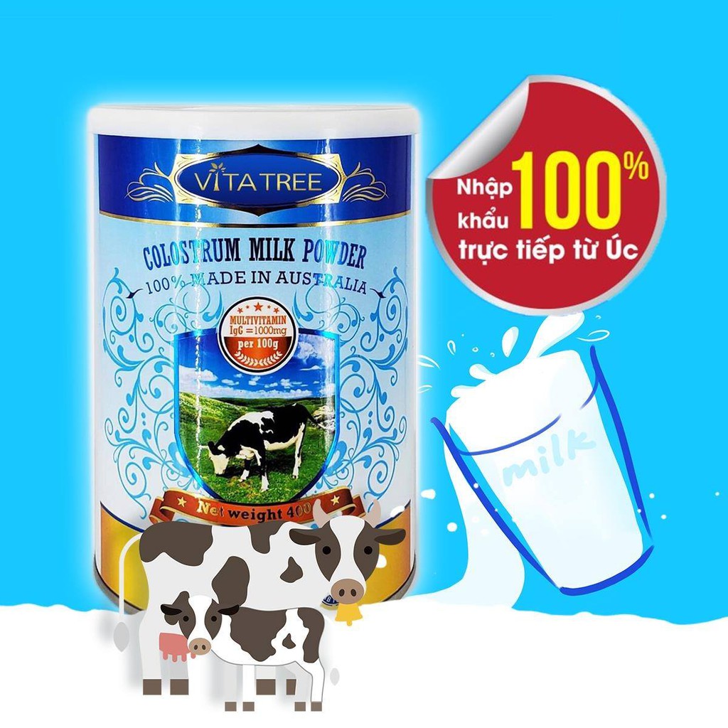 Sữa bò non TĂNG ĐỀ KHÁNG + BỔ SUNG DƯỠNG CHẤT Vitatree Clostrum Milk Powder 400gr