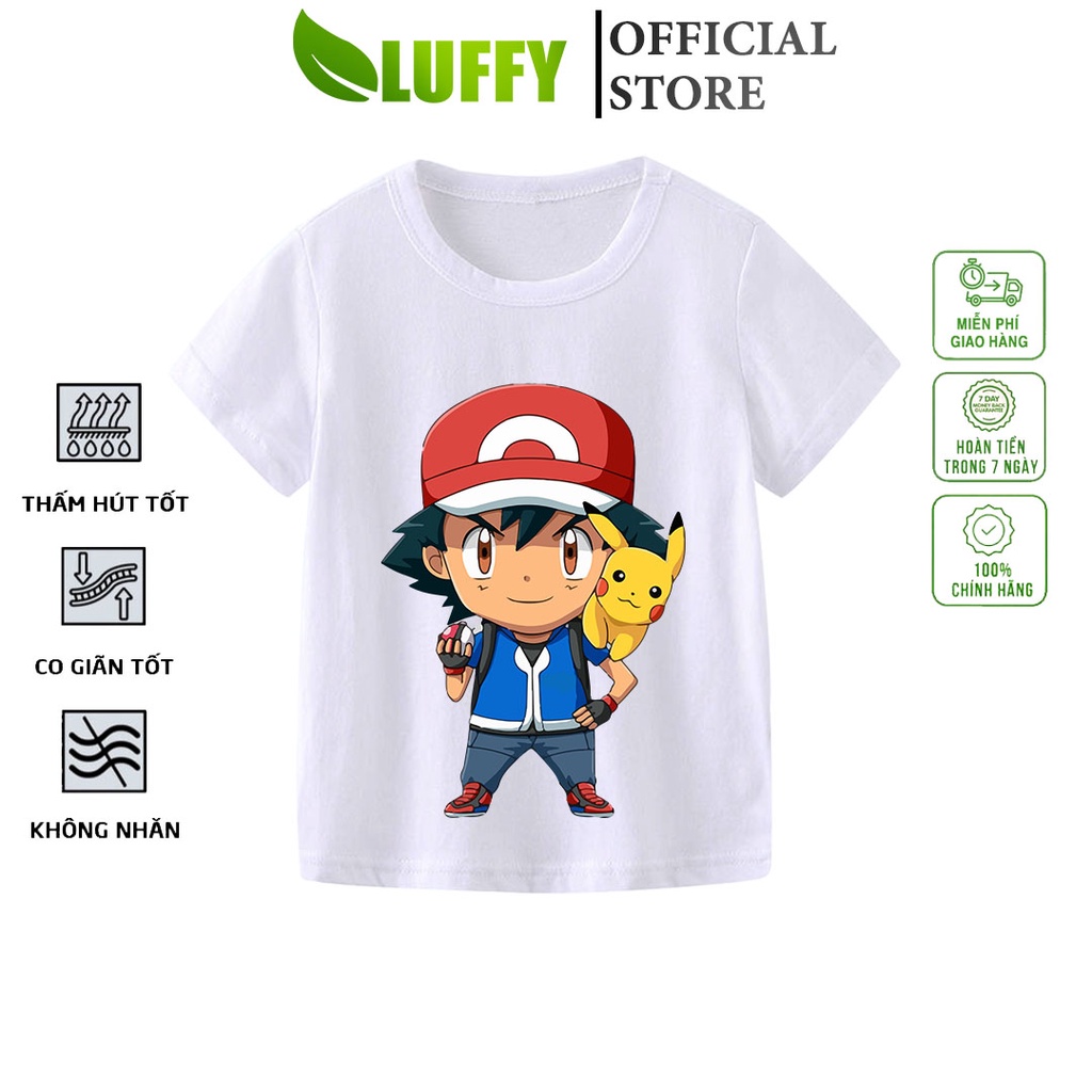 Áo thun bé trai Luffy Store cộc tay in hình Pokemon chất cotton thoáng khí Quần áo trẻ em từ 8-35kg ALUF96