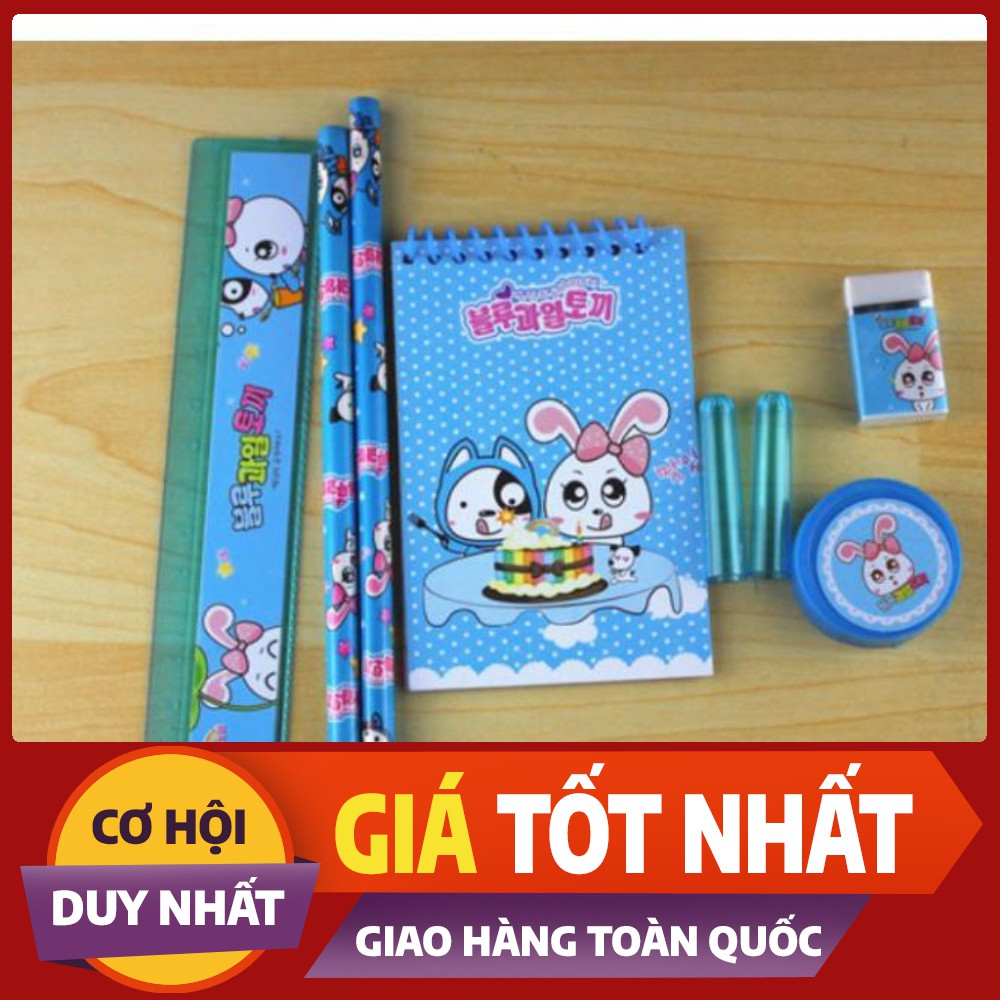 [TRỢ GIÁ]Bộ dụng cụ học tập 8 món bút các loại, sổ ghi chép, gôm tẩy, thước, gọt xoáy bút chì và các loại