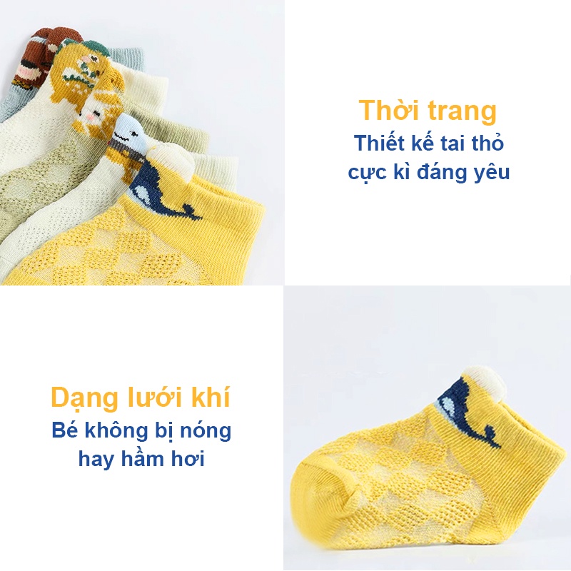Tất cho bé gái và bé trai 0-3 tuổi Baby-S, Set 5 tất lưới cho bé hình thú ngộ nghĩnh - ST022
