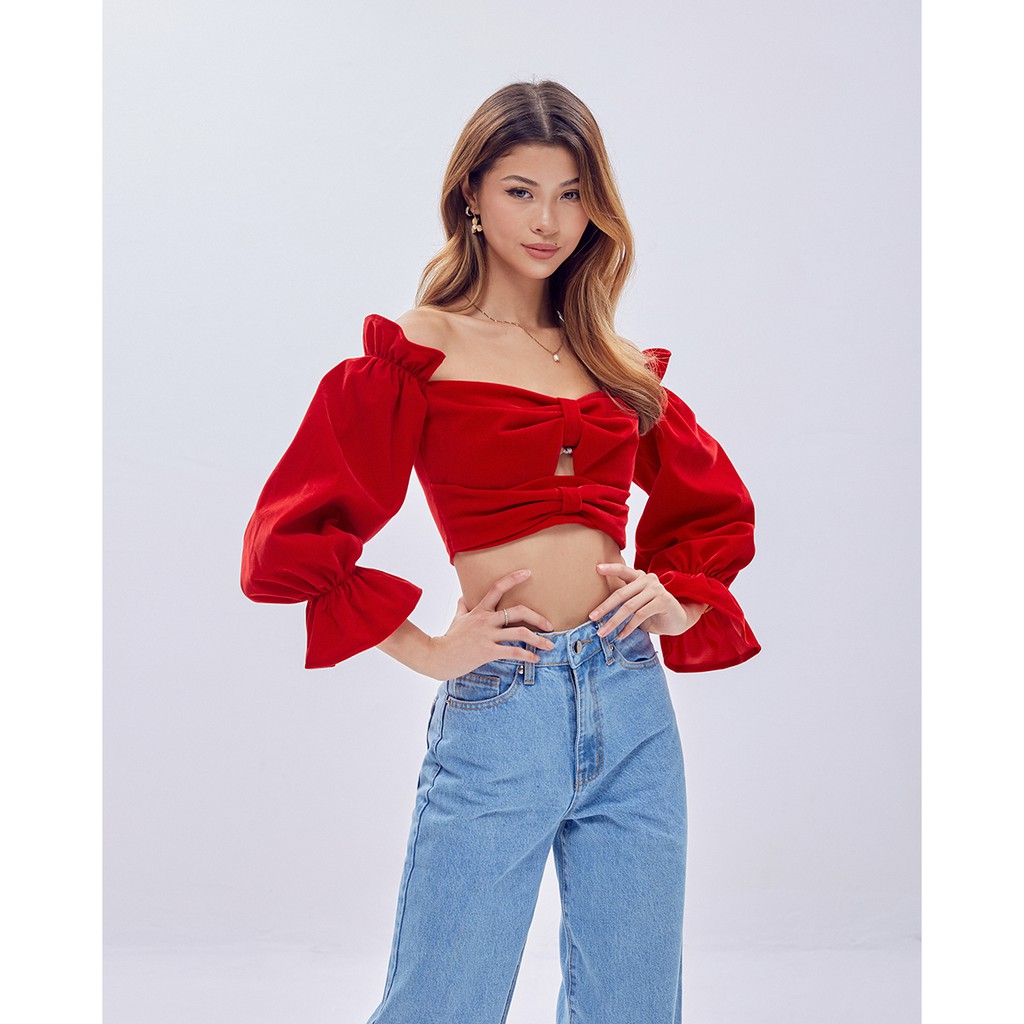 Áo croptop SheByShj nhung đỏ - Scarlet Top