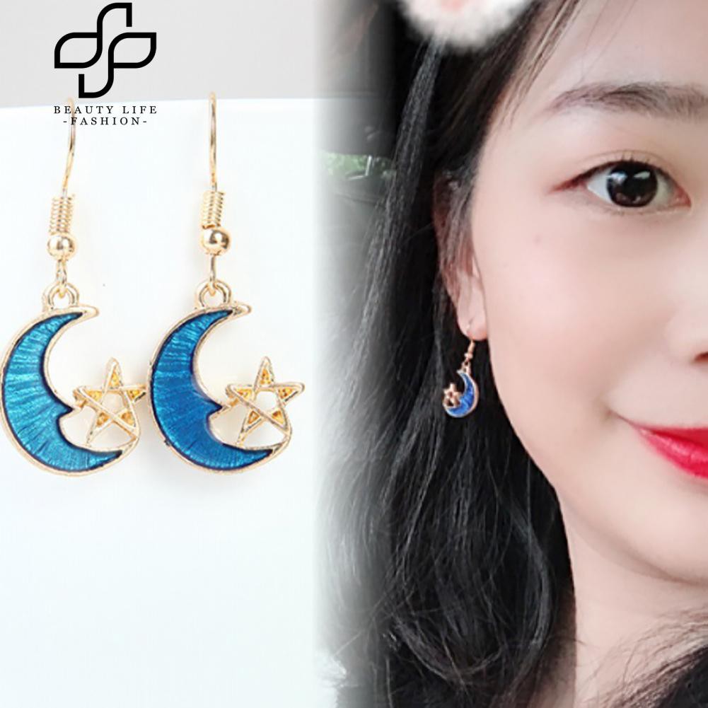 Khuyên tai dáng dài mặt hình trăng sao xinh xắn dành cho nữ