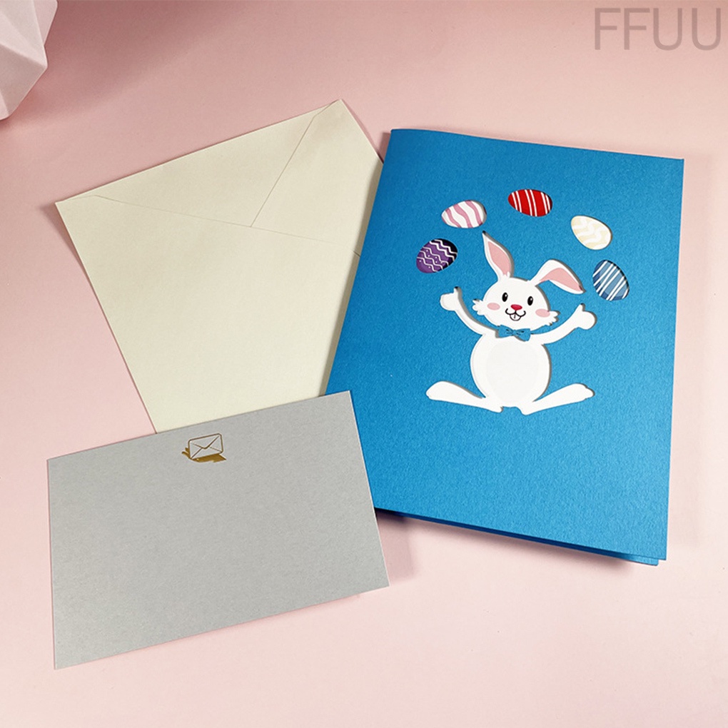 [ffuu]Card Easter 3D Pop-Up Animal Card Foldable Flower Basket Blessing Paper for Festival Decoration Gift