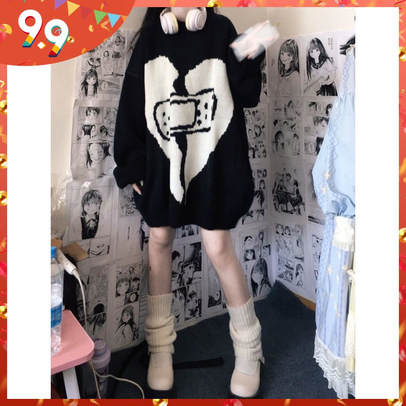 Áo Sweater Dáng Rộng Dày Dặn In Họa Tiết Trái Tim Thời Trang Xuân Thu Cho Cặp Đôi