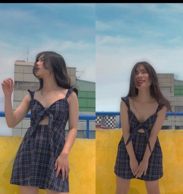 ĐẦM LUCIA DRESS - ĐẦM 2 DÂY CARO XANH - CARO ĐEN