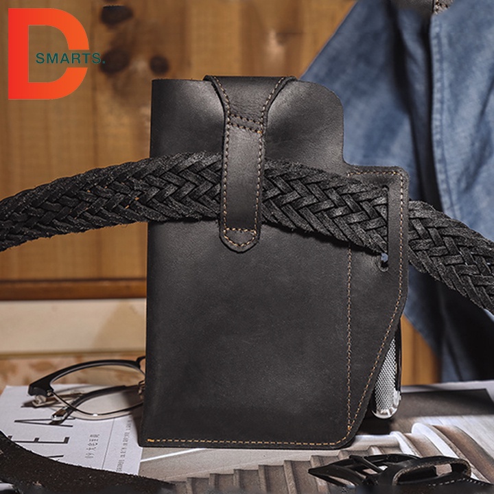 Túi bao da điện thoại kèm móc khóa dắt hông tiện lợi sang trọng