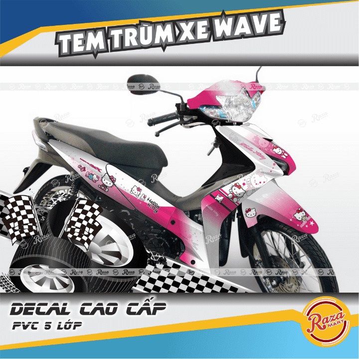 Tem Trùm xe WAVE RSX màu hồng trắng | Decal PVC 5 lớp cao cấp | Mã tem: WAV 516
