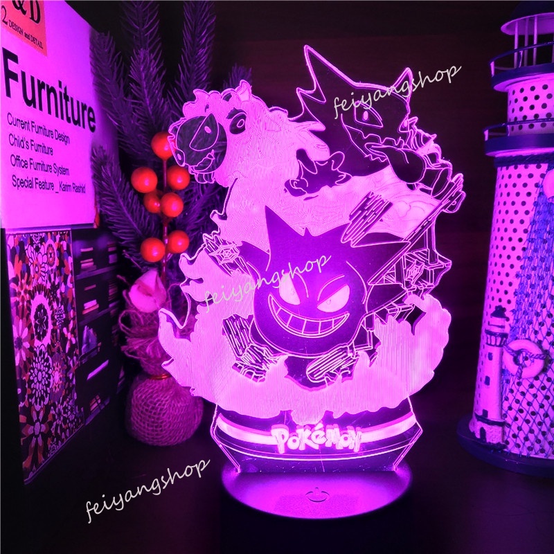 Đèn Ngủ led Chiếu Sáng Hình anime pokemon gengar haunter gastly Ảo Giác