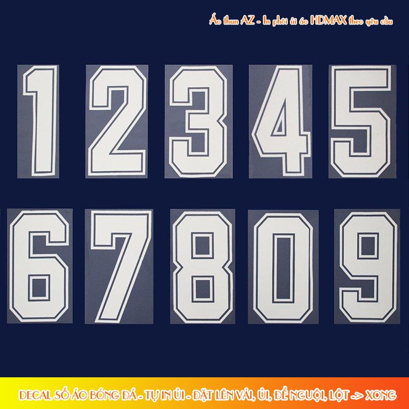 Phôi in ủi Số áo bóng đá từ 1 đến 9 HDMAX - Sticker Patch Logo HD04