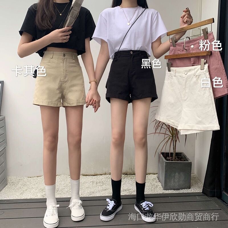 Quần Short Thể Thao Lưng Cao Co Giãn Kiểu Hàn Quốc Thời Trang Mùa Hè Cho Nữ Quần Short Denim Ôm Chân Thiết Kế Đơn Giản Cá Tính