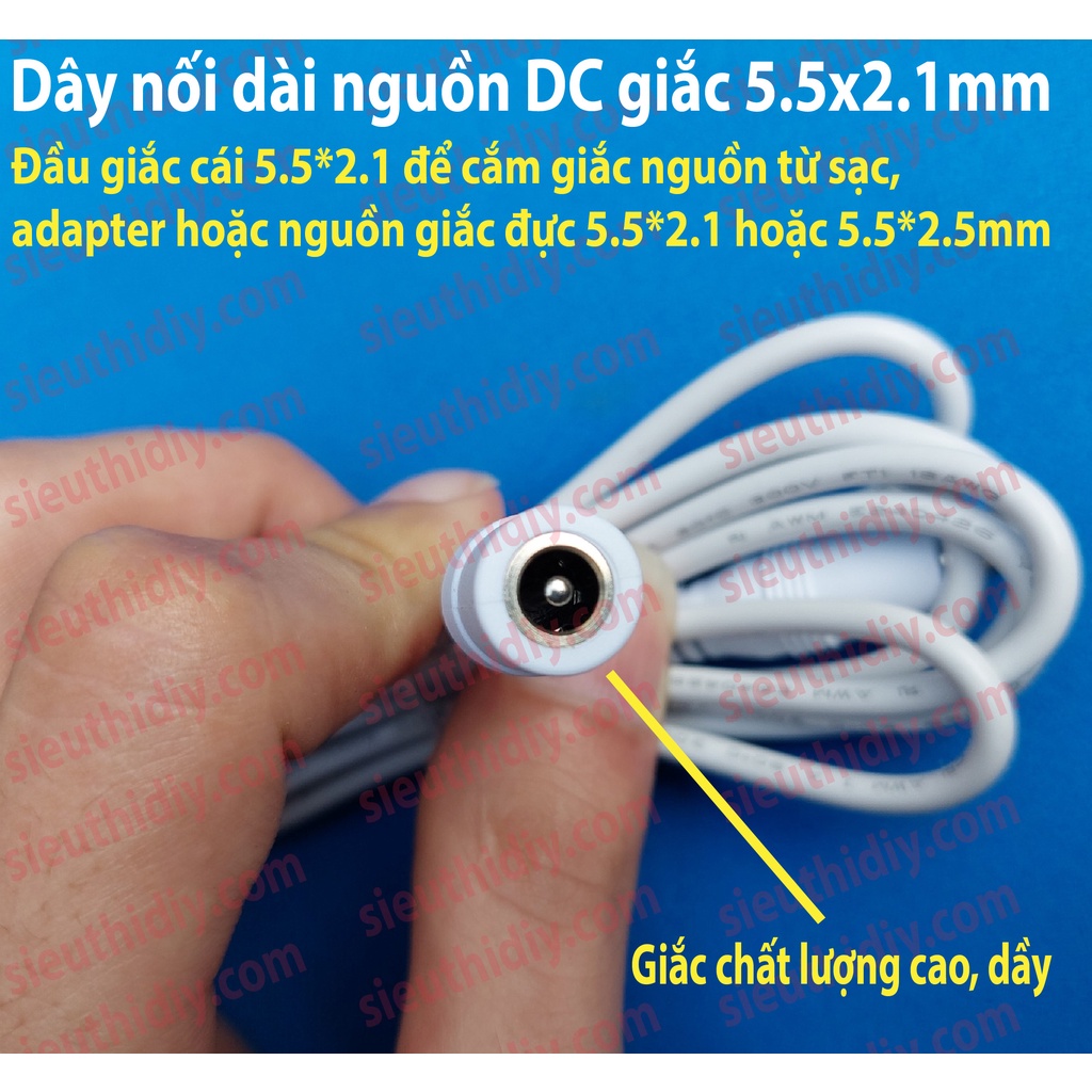 Dây nguồn DC nối dài 5.5x2.1mm, dây đồng lõi 0.824mm2