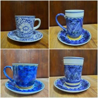 Set cốc+đĩa sứ vẽ tay Bát Tràng uống nước, trà