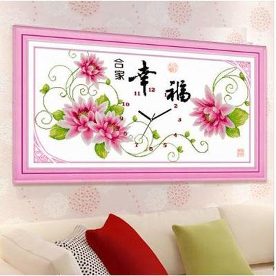 Tranh thêu chữ thập Đồng Hồ Hoa Đẹp (100x55cm)