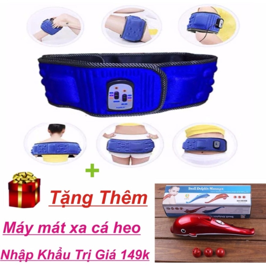 Đai massage X5, 3 chế độ giảm eo cân toàn thân (xanh)  + Tặng máy mát xa cá heo mini-BBVL