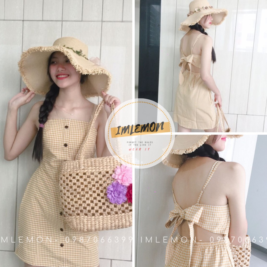 Váy Đầm Nữ Thiết Kế- Đầm Dây Buộc Nơ Lưng Ulzzang JUNY Họa Tiết Caro | BigBuy360 - bigbuy360.vn