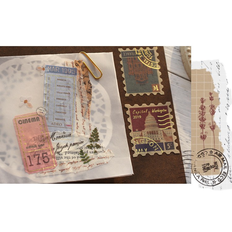 Sticker - nhãn dán nghệ thuật - ánh kim - phong cách châu âu cổ điển - vintage - Thơ ca và khoảng cách  x 1 gói 40 miếng