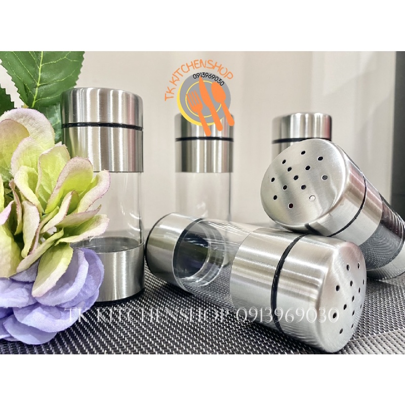 Lọ đựng tăm, tiêu, muối phong cách khách sạn 5 sao cao cấp kích thước ĐK4x10CM chất liệu inox 304 và nhựa PC cao cấp