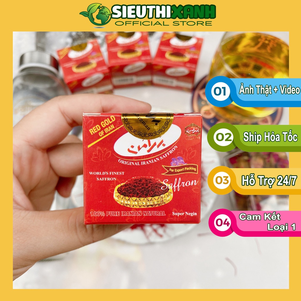 Saffron,Nhuỵ Hoa Nghệ Tây Iran Hàng Loại 1 Supper Negin [1GR] Tặng Hoa Hồng Và Bình Pha 500ml