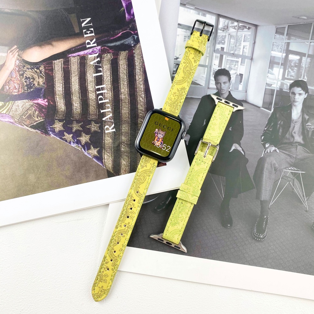 Dây Đeo Bằng Da Họa Tiết gucci Dành Cho Apple Watch Band 41MM 45MM 40mm 44mm 38mm 42mm Series 7 SE 6 5 4 3 2 1