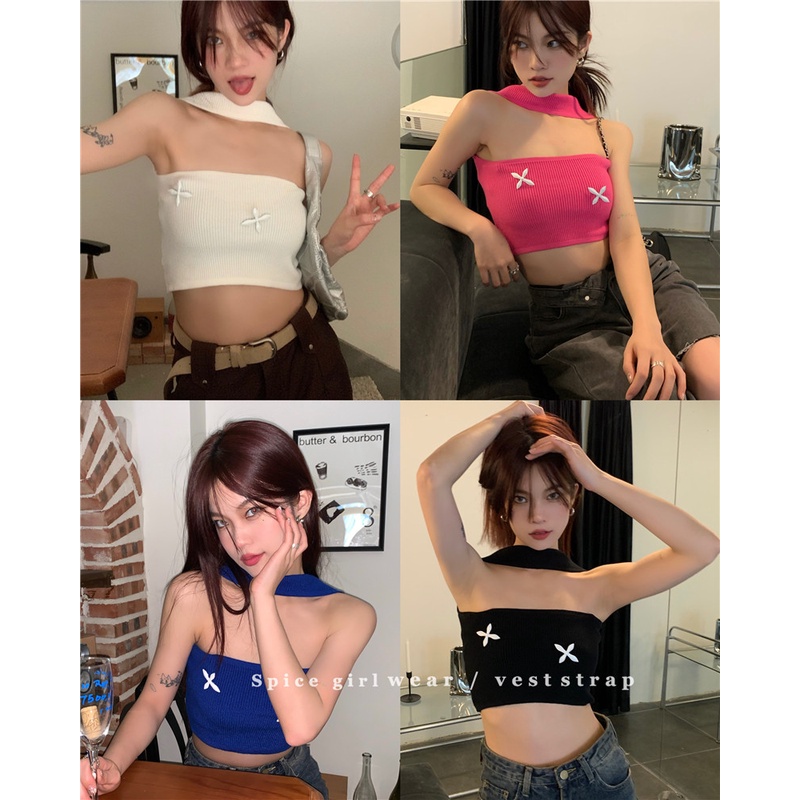 HUANG YOYO Áo Lửng Cổ Yếm Phong Cách Hàn Quốc Thời Trang Dành Cho Nữ