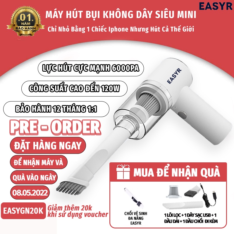 [HÀNG THÁI LAN] MÁY HÚT BỤI CẦM TAY KHÔNG DÂY SIÊU MINI EASYR [CÓ SẴN] HÚT CỰC MẠNH 6000PA - 120W, SẠC BẰNG USB [BH 12T]