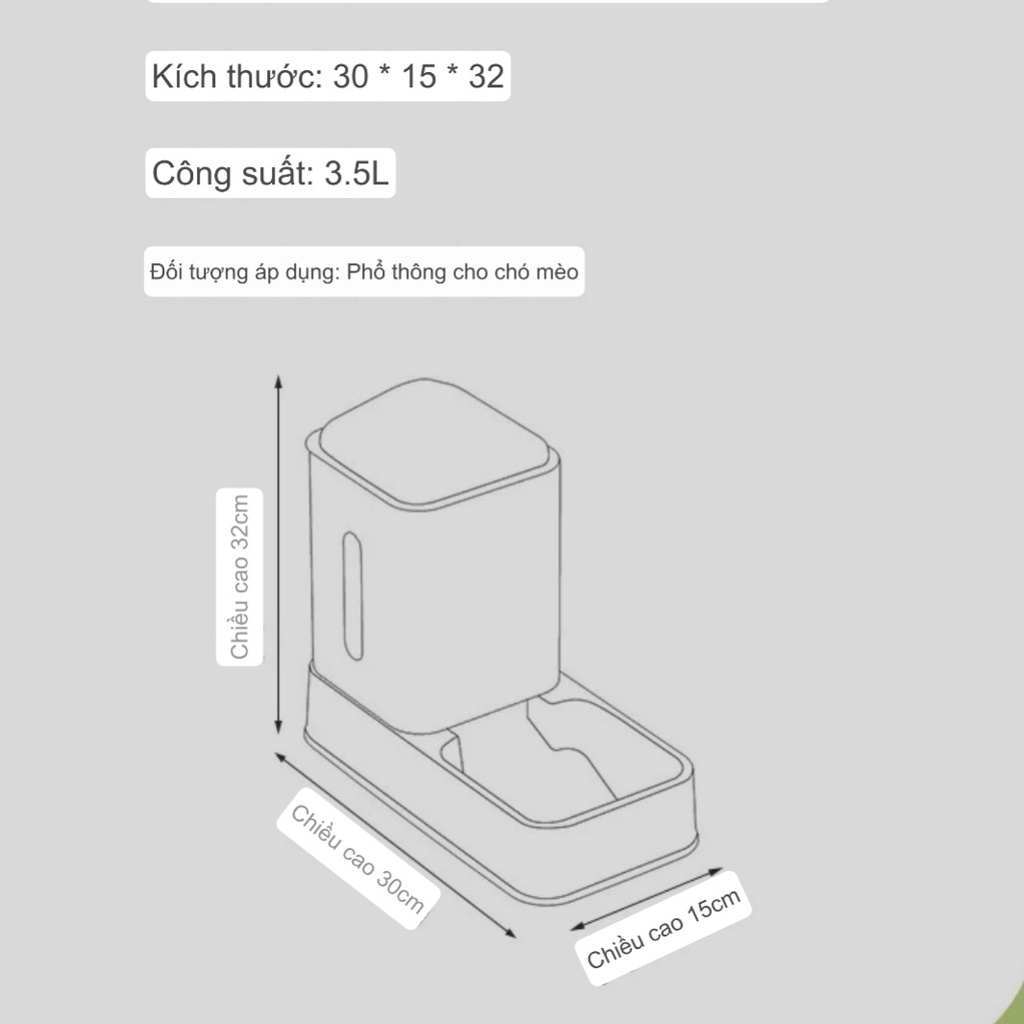 Bình đựng thức ăn, nước uống tự động cho thú cưng mẫu lớn 3.5L