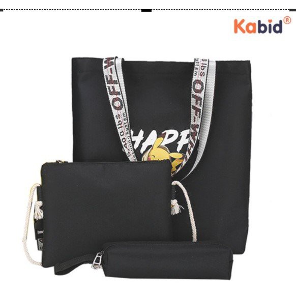 Túi tone vải bố in hình pikachu kèm theo 02 túi đeo chéo ví cầm tay