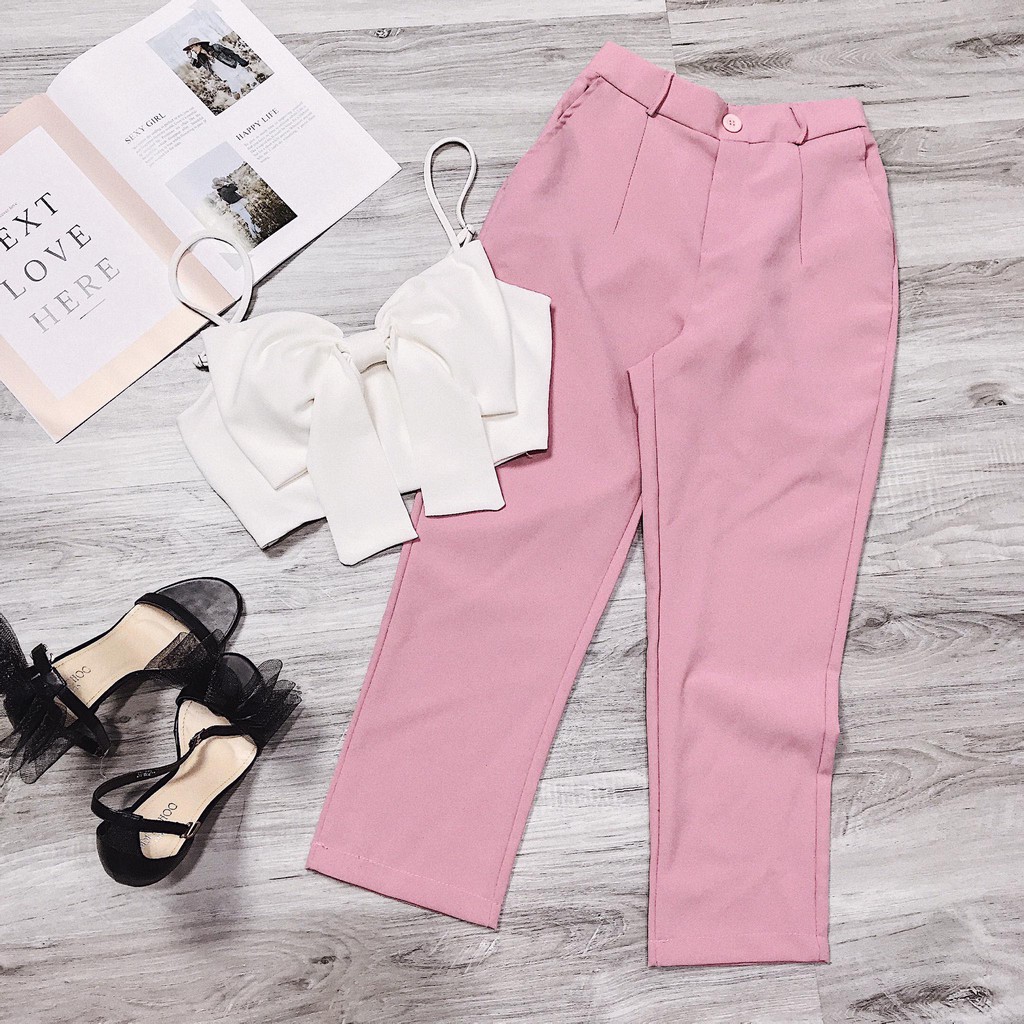 SET ÁO 2 DÂY NƠ TRẮNG MIX QUẦN BAGGY HỒNG