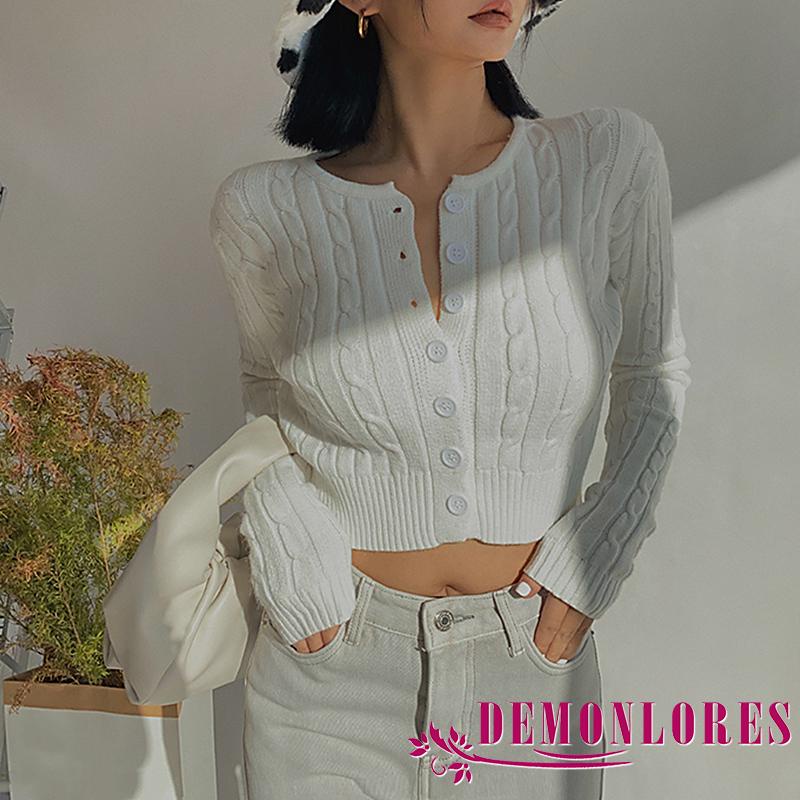 Áo cardigan dệt kim tay dài cổ tròn màu sắc đơn giản dành cho nữ