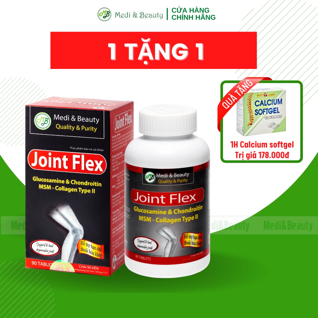 Combo  Viên uống hỗ trợ xương khớp, giảm đau, viêm khớp JOINT FLEX lọ 90 viên tặng 1h canxi 100v Medibeauty