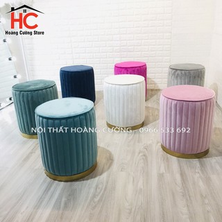 Ghế Đôn Tròn Ngồi Trang Điểm Chân Mạ Vàng Siêu Sang Chảnh