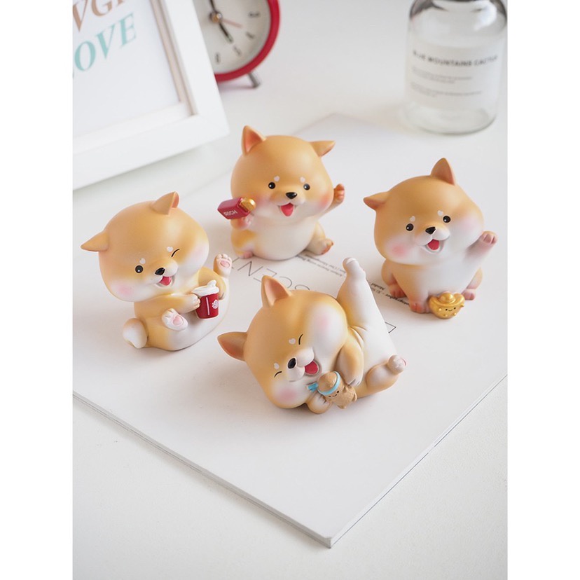 Mô hình cún Bingo chó Shiba tài lộc may mắn dễ thương trang trí bàn làm việc, taplo ô tô, quà tặng