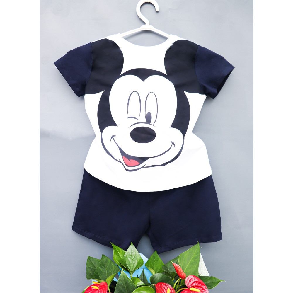 Bộ quần áo cộc tay cho bé, chất cotton in hình chuột Mickey ( size 12-40kg) - LUKIDS
