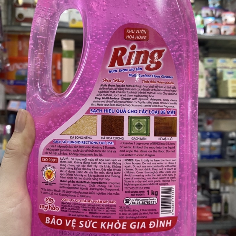 Nước thơm lau sàn Ring chai 1kg (hương hoa hồng)