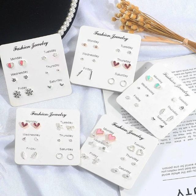 Set 6 Đôi Bông Tai Nhỏ Xinh Set Bông Tai Tuần Sang Trọng