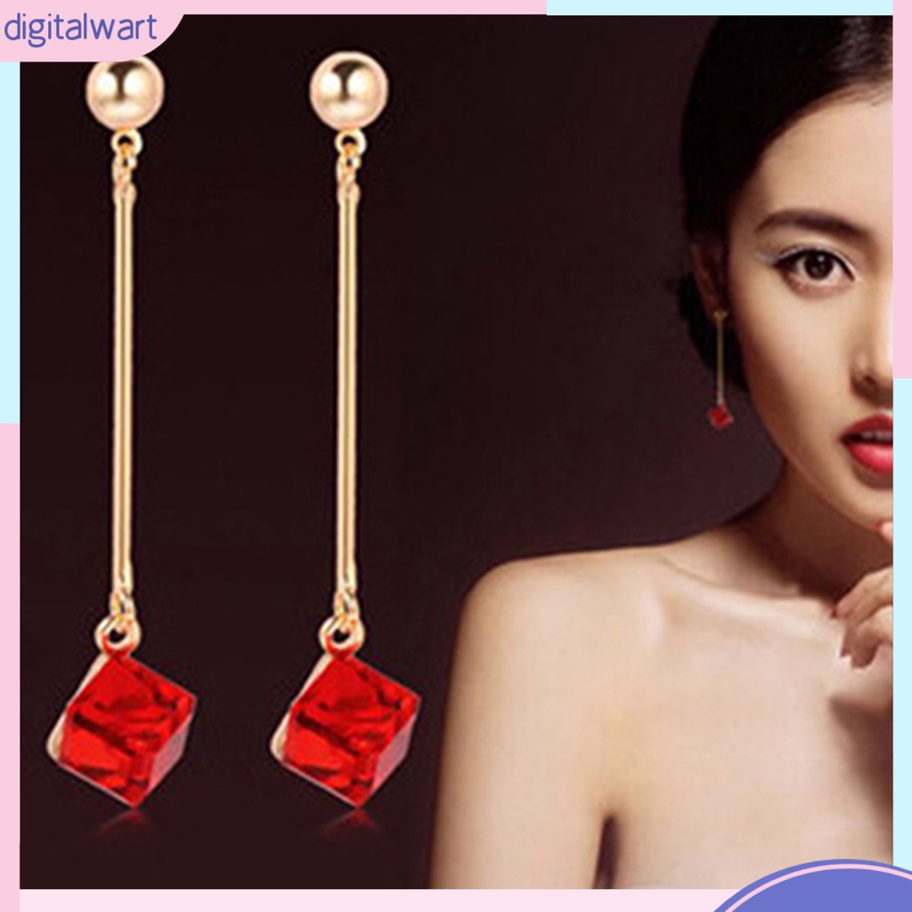 Cặp khuyên tai dài thiết kế đá quý nhân tạo khối vuông sang trọng cá tính dành cho nữ