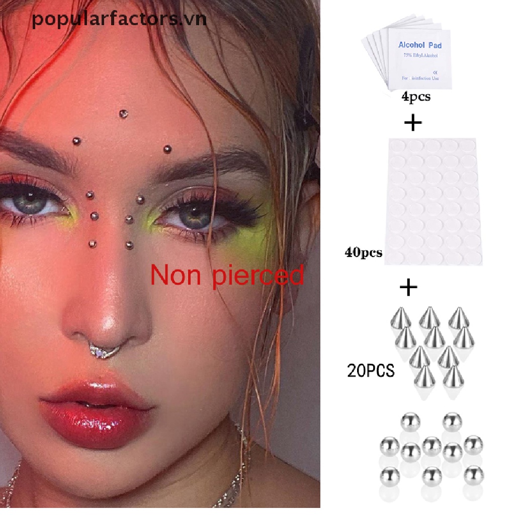 Set 20 Khuyên Mũi / Môi / Lông Mày Giả Bằng Thép Không Gỉ