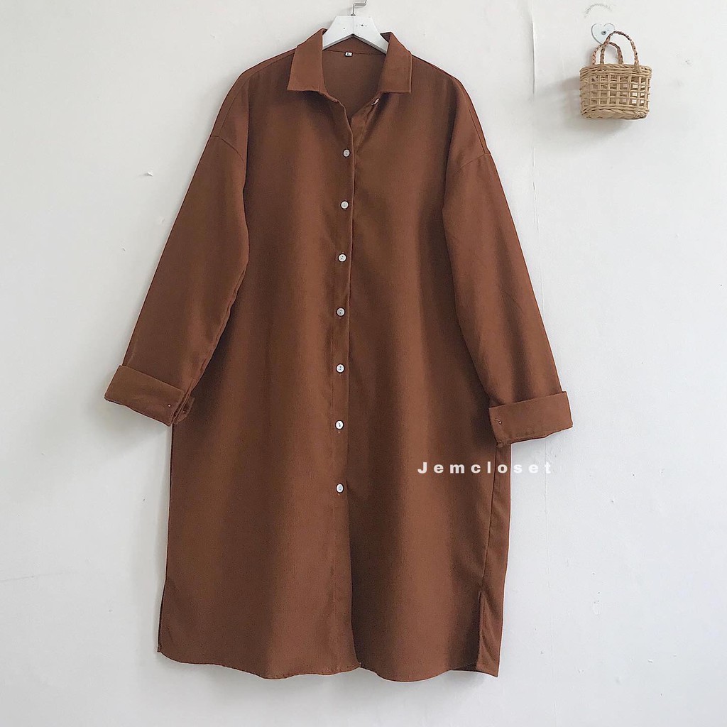 Váy Sơ Mi Suông Dáng Dài JEMCLOSET Dil Chất Liệu Nhung Gân Mịn Mát 2 Màu Nâu & Đen - 3311 Phong Cách  Hàn Quốc | BigBuy360 - bigbuy360.vn