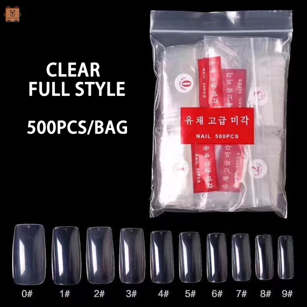 Bộ 500 móng tay giả bằng nhựa trong suốt/ màu trơn kiểu Pháp dành cho trang trí móng tay nghệ thuật