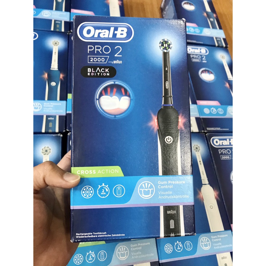 Bàn Chải Đánh Răng Điện Oral-B Pro 2 2000 - Cross Action (Sạch sâu) & Sensi Ultrathin (Bảo vệ nướu), Bàn Chải Điện OralB