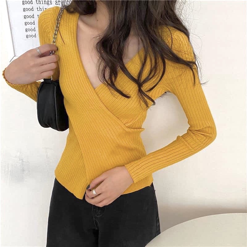 Áo Thun Body Dài Tay Vạt Chéo Nhún EO