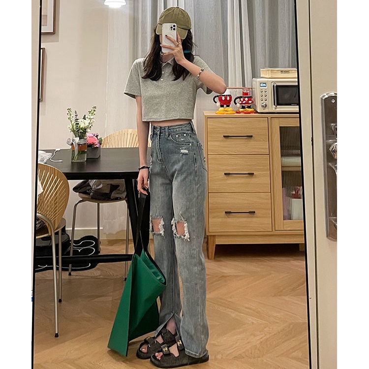 ✐Quần Jeans Nữ Lưng Cao Ống Đứng Xẻ Rách Thời Trang | BigBuy360 - bigbuy360.vn