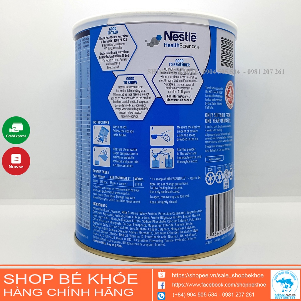 Sữa Kid Essentials cho bé biếng ăn , nhẹ cân và thấp còi - Úc: 850gram