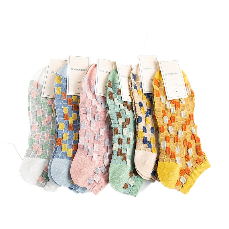 Colorful Plaid Female Ankle Socks Japanese Breathable Cotton Novelty Girls Hosiery Soft Casual Women Socks