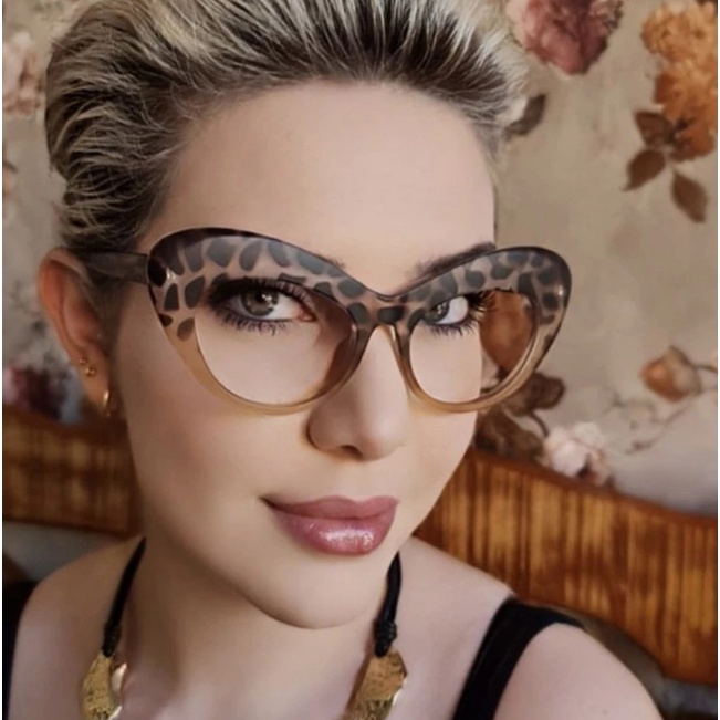 Kính mát SAMJUNE gọng oval mắt mèo họa tiết da báo thời trang cá tính dành cho nữ