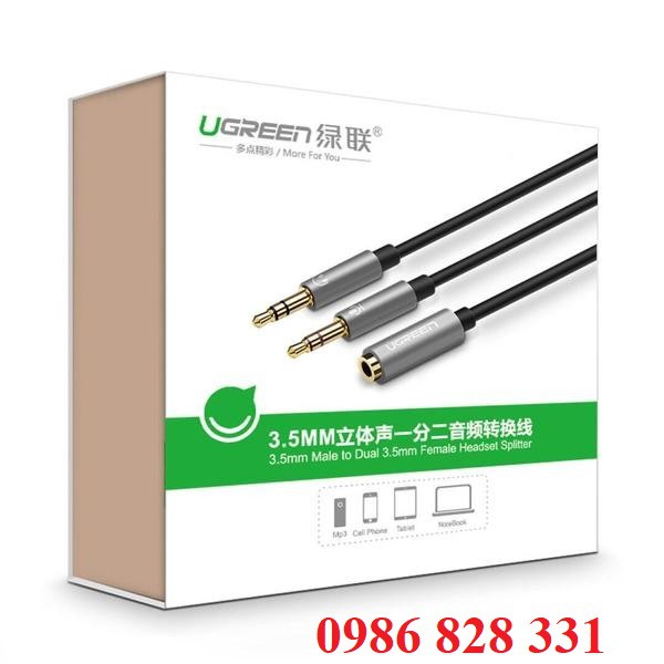 Cáp chuyển Audio 3.5mm ra 2 đầu dương 3.5mm Mic, Loa UGREEN 20899